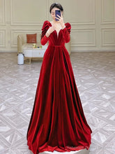 Modest A Line Long Sleeves Red Satin Evening Dress Prom Dresses